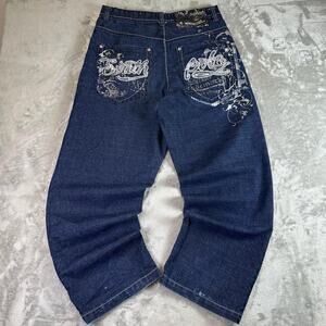 Vintage Y2K Southpole Grail Embroidered Hiphop Skater Baggy Denim Jeans Size 34